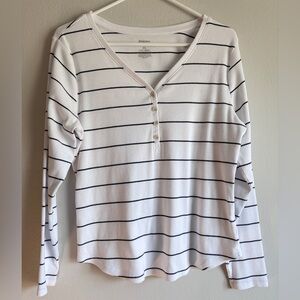 Sonoma White Striped Henley Top with Navy Lines